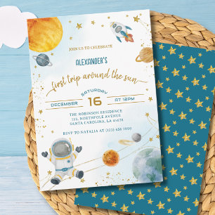Invitation Premier voyage autour du soleil Anniversaire spati