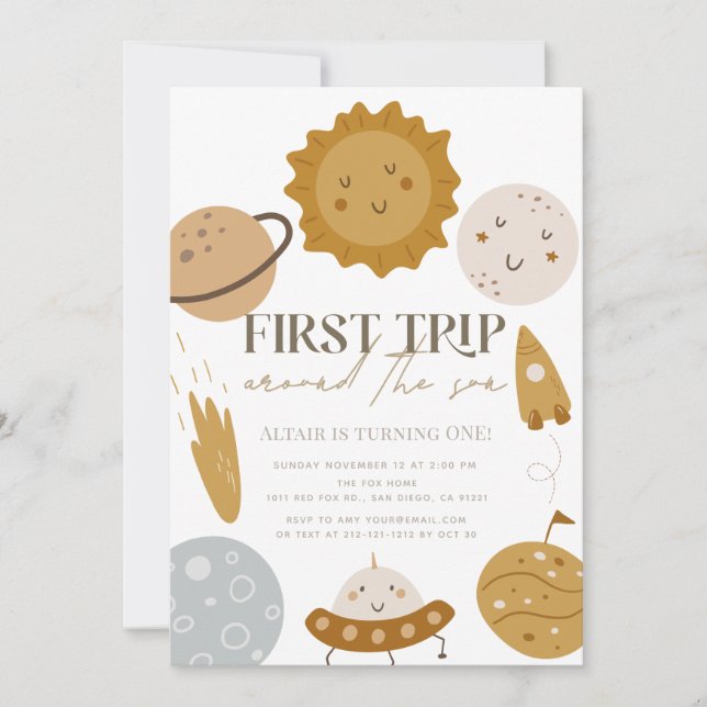 Invitation Premier Voyage Autour Du Soleil Boho 1Er Anniversa (Devant)