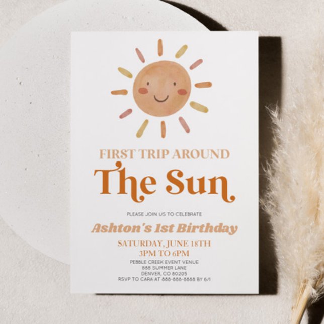 Invitation Premier Voyage Autour Du Soleil Boho 1ère fête d'a (Créateur téléchargé)