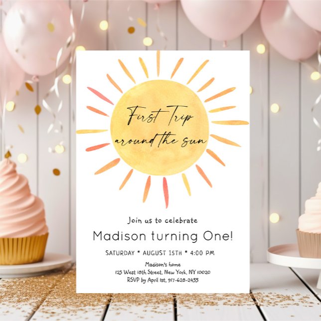 Invitation Premier Voyage Autour Du Soleil Boho Anniversaire (Créateur téléchargé)