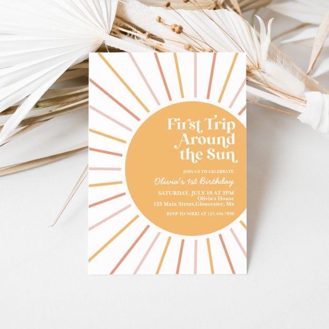 Invitation Premier Voyage Autour Du Soleil Boho Sunshine (Créateur téléchargé)