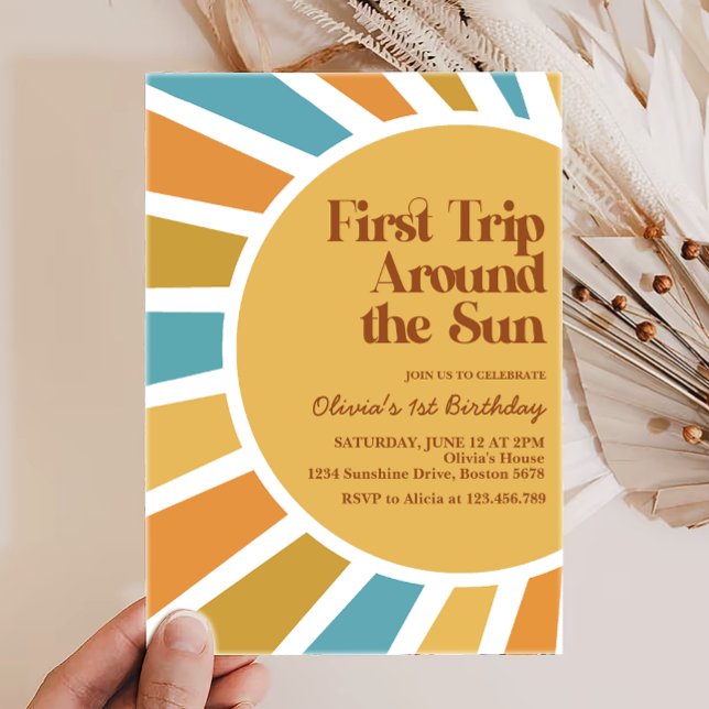 Invitation Premier Voyage Autour Du Soleil Boho Sunshine Anni (Créateur téléchargé)
