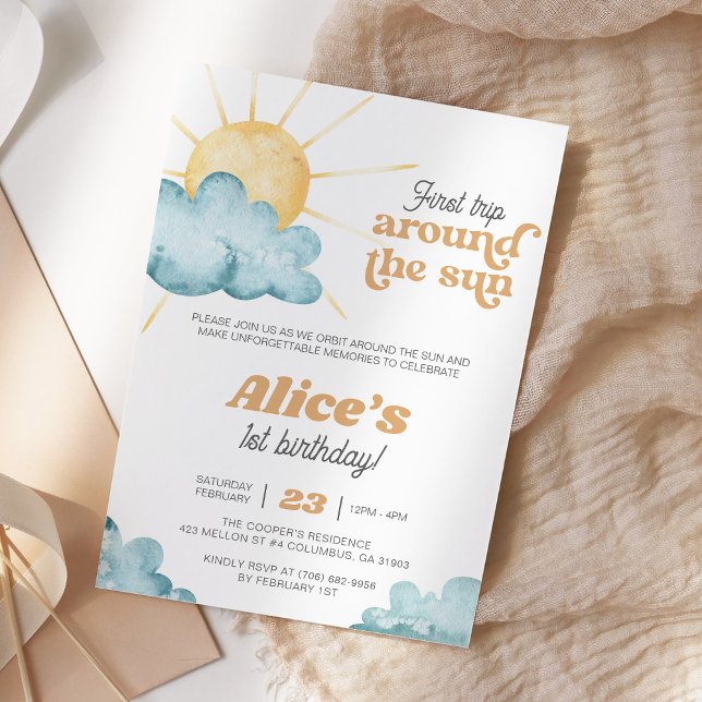 Invitation Premier Voyage Autour Du Soleil Boho Sunshine Anni (Créateur téléchargé)