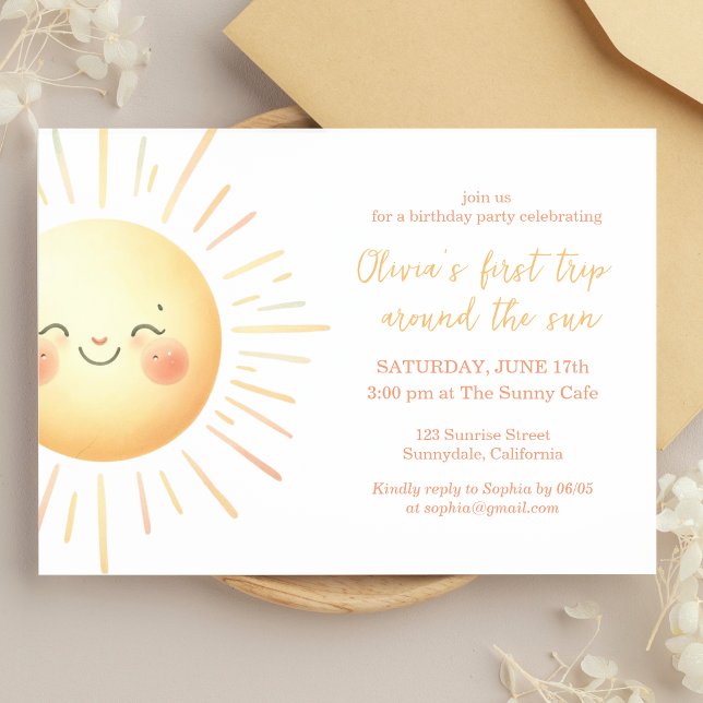 Invitation Premier voyage autour du soleil Cute 1er anniversa (Créateur téléchargé)