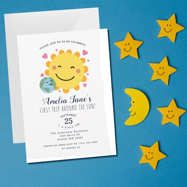 Invitation Premier Voyage Autour Du Soleil Enfants 1Er Annive (Créateur téléchargé)