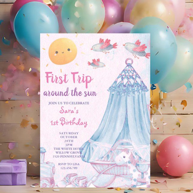 Invitation Premier Voyage Autour Du Soleil & Oiseau 1er Anniv (Créateur téléchargé)