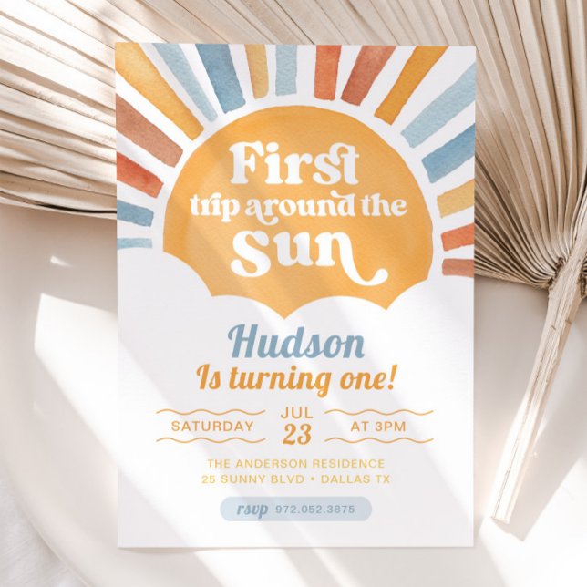 Invitation Premier Voyage Autour Du Soleil Premier Anniversai (Créateur téléchargé)