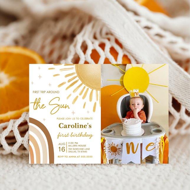 Invitation Premier Voyage Autour Du Soleil Rainbow Photo Anni (Créateur téléchargé)