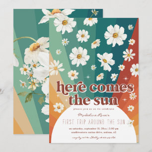 Invitation Premier voyage autour du soleil Retro Daisy Rain