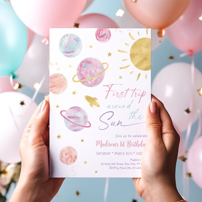 Invitation Premier voyage autour du Soleil Rose Space Anniver (Créateur téléchargé)