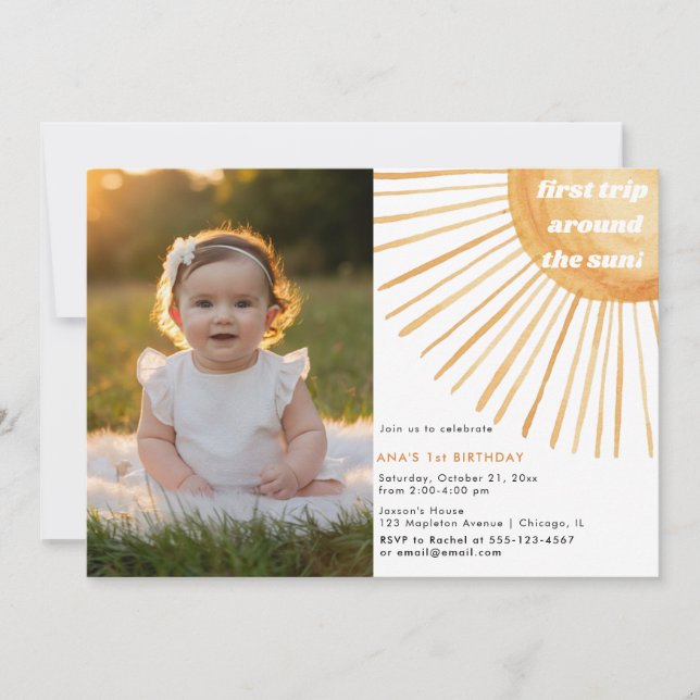 Invitation Premier voyage autour du Sun Boho 1er anniversaire (Devant)