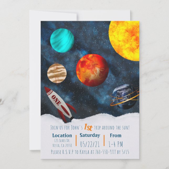 Invitation Premier voyage autour du thème de l'espace Soleil  (Devant)