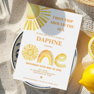 Invitation Premier Voyage En Jaune Rétro Autour Du Soleil Ann