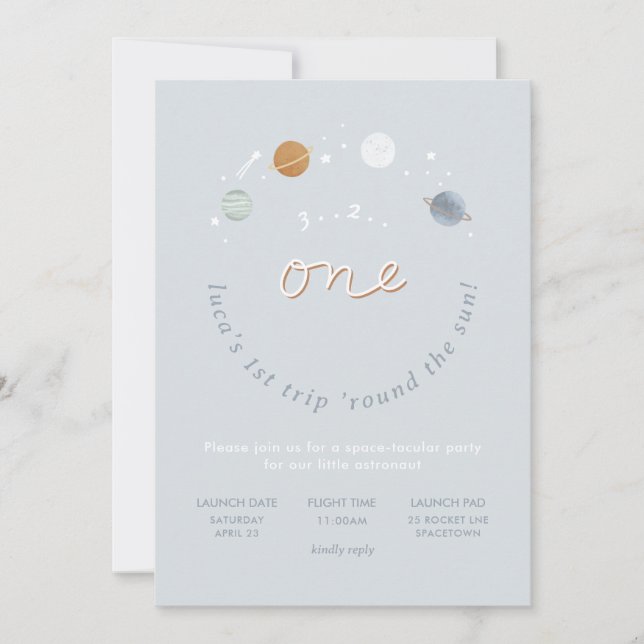 Invitation Premier voyage Espace Thème 1er anniversaire Invit (Devant)