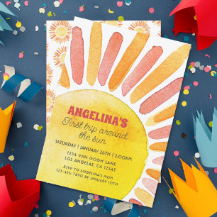 Invitation Premier voyage moderne autour du soleil 1er annive