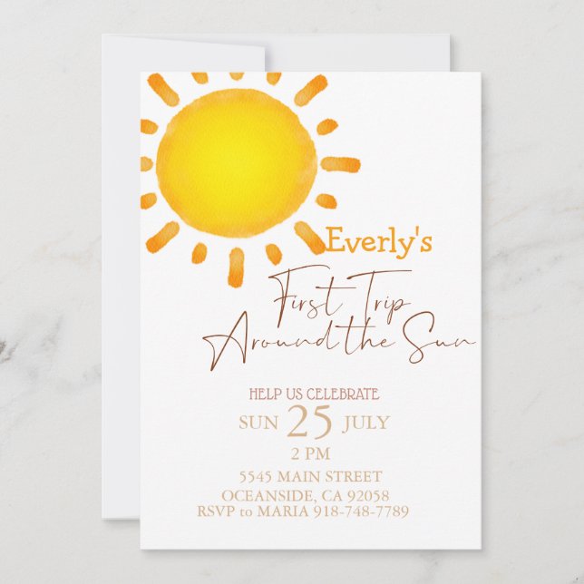 Invitation Premier voyage moderne autour du soleil Anniversai (Devant)