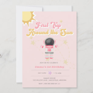 Invitation Premier voyage rose autour du soleil Premier anniv