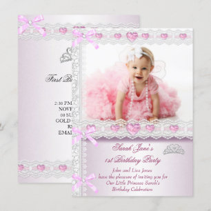 Invitation Première 1ère fête d'anniversaire Filles Princesse