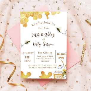 Invitation Première abeille Anniversaire Abeille jaune et tou