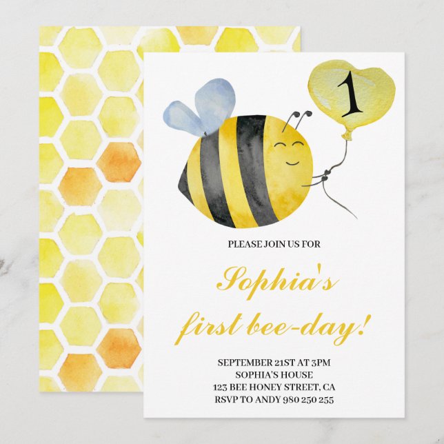 Invitation Première abeille Jour de l'abeille Miel abeille 1e (Devant / Derrière)