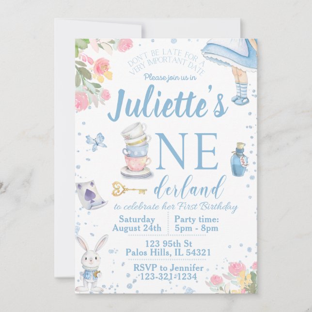 Invitation Première Alice au pays des merveilles (Devant)