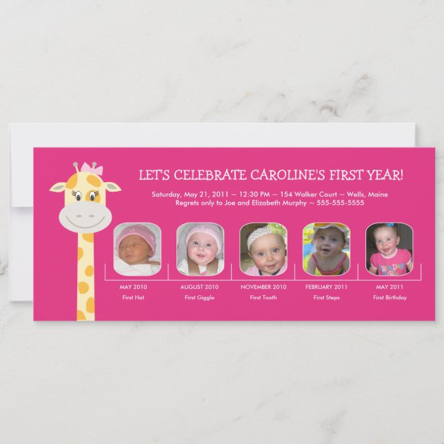 Invitation Première année d'anniversaire de la petite fille (Devant)