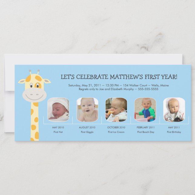 Invitation Première année d'anniversaire du bébé garçon (Devant)