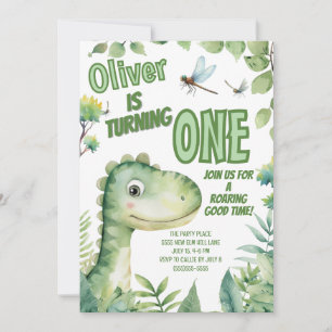 Invitation Première année de bébé dinosaure, moment formidabl