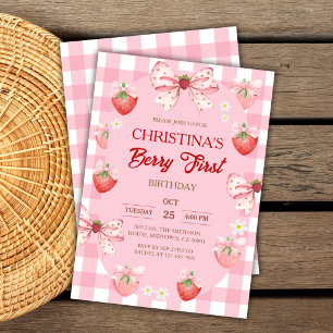Invitation Première année de Berry fille gingham rose fraise