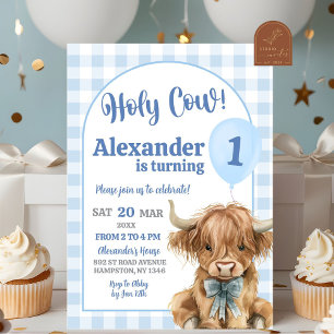 Invitation Première année de cow-boy à carreaux bleus prépa