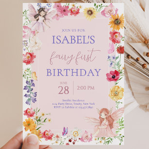 Invitation Première année de la fée rose violette