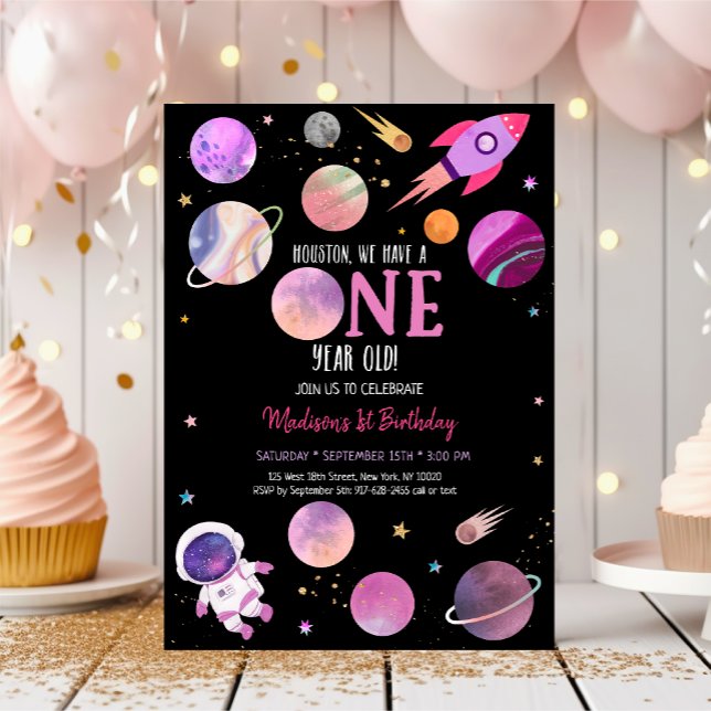 Invitation Première année de l'astronaute rose (Créateur téléchargé)