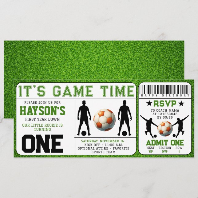 Invitation première année de soccer bas billet 1er anniversai (Devant / Derrière)