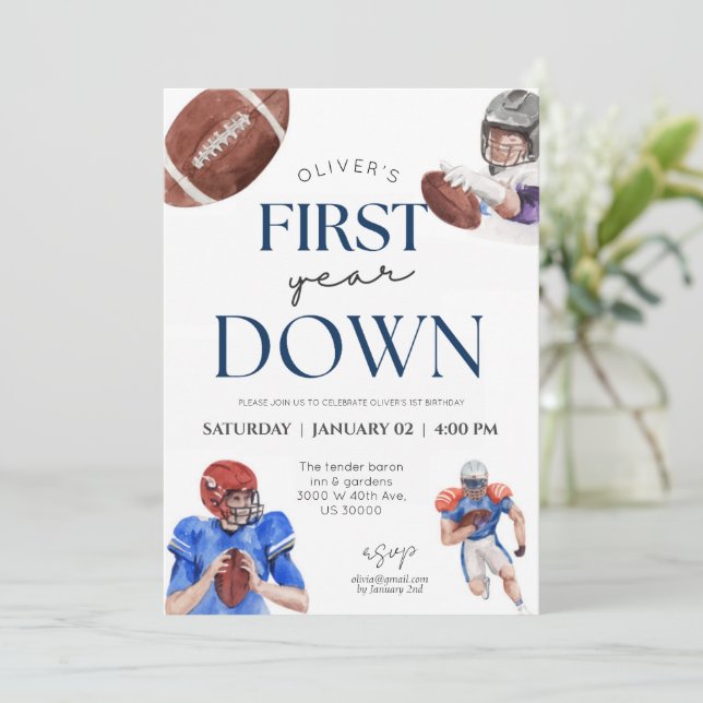Invitation Première année football thème premier garçon anniv (Debout devant)