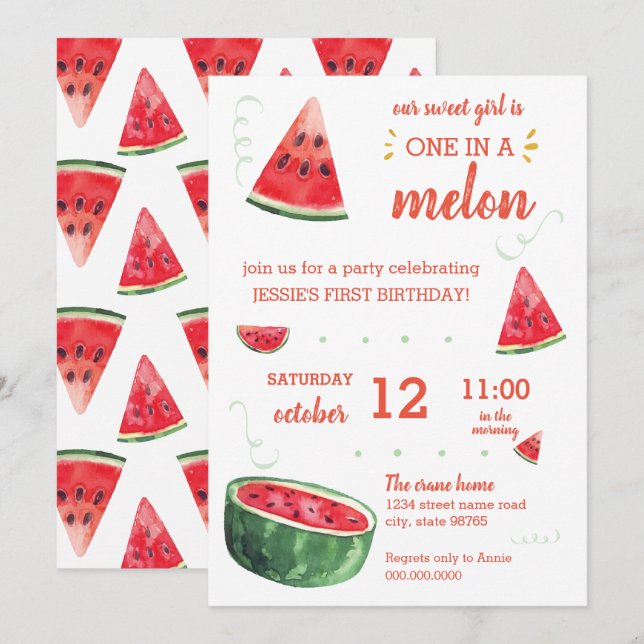 Invitation Première anniversaire de la pastèque, l'été UN DAN (Devant / Derrière)