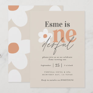 Invitation Première anniversaire marguerite boho rétro terrac