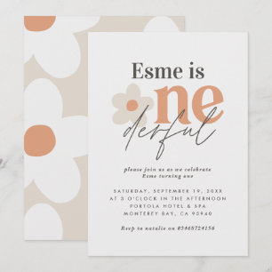 Invitation Première anniversaire marguerite boho rétro terrac