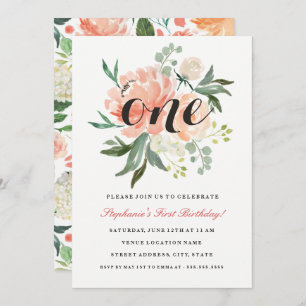 Invitation Première Anniversaire Peach Rose Floral One Invita