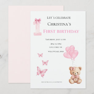 Invitation Première bougie pour bébé fille