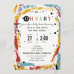 Invitation Première brosse Abstrait Unisex Oh Baby shower