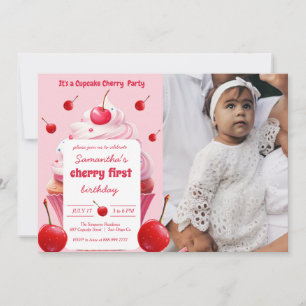 Invitation Première Cherche rose et Cupcake Anniversaire Phot