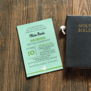 Invitation Première colombe communion sur la branche Bleue In