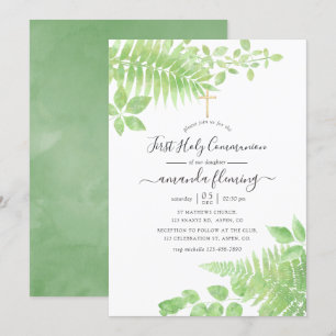 Invitation Première communion à l'aquarelle avec verdure