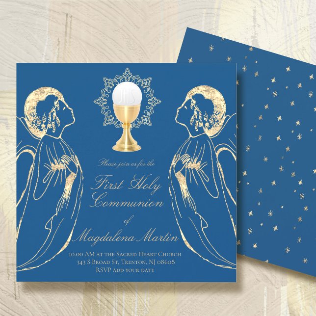 Invitation première communion adorer les anges sur le bleu cl (Créateur téléchargé)