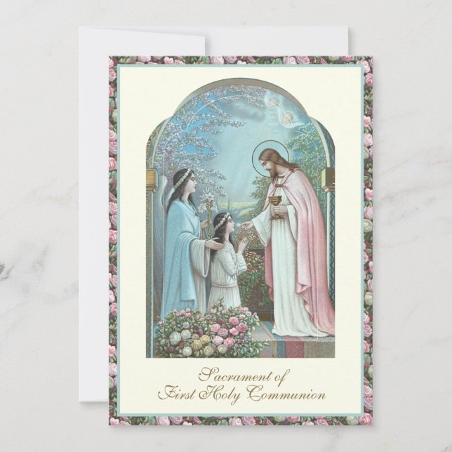 Invitation Première communion Ange Fille et Jésus (Devant)