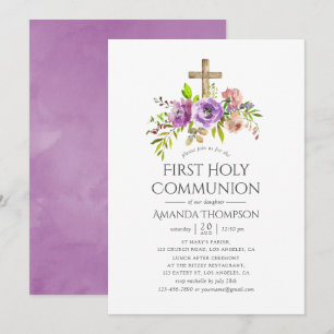 Invitation Première communion aquarelle florale de printemps