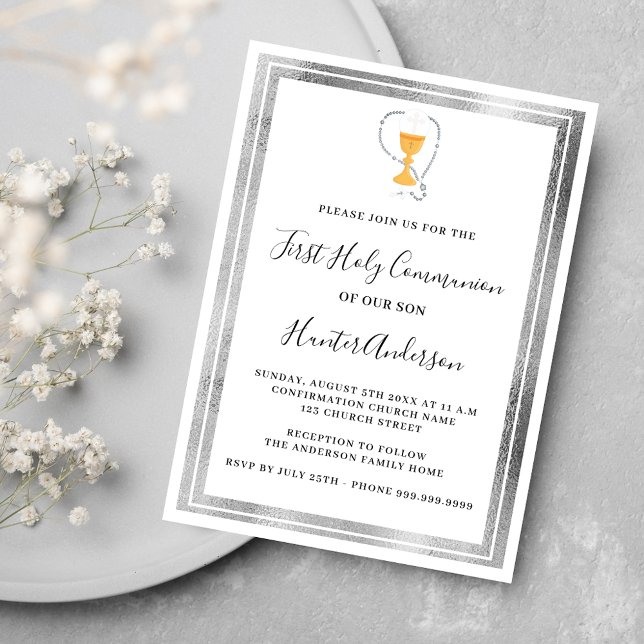 Invitation Première communion blanc chalice argent hôte (Créateur téléchargé)