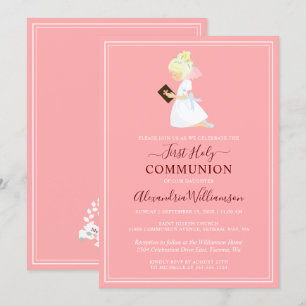 Invitation Première Communion Blonde Girl Peach rose