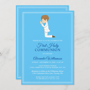 Invitation Première communion Brunette Boy Blue