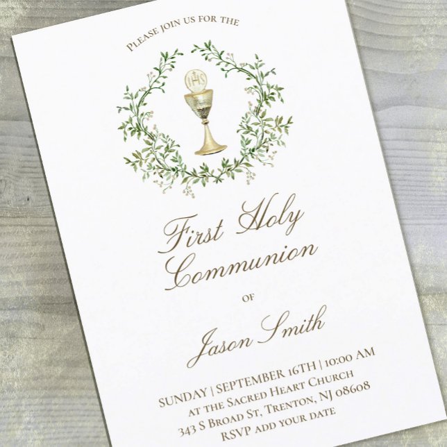 Invitation première communion catholique chalice crête verte (Créateur téléchargé)